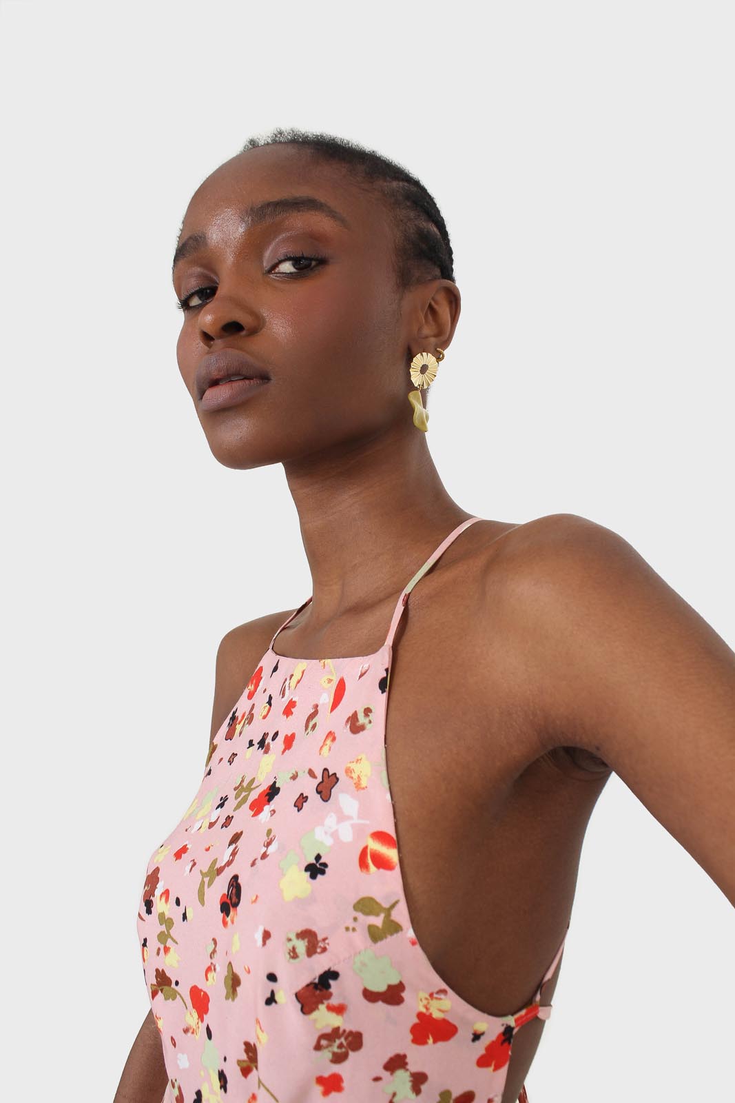 Pink and multi floral printed strappy maxi dress