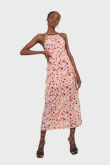 Pink and multi floral printed strappy maxi dress