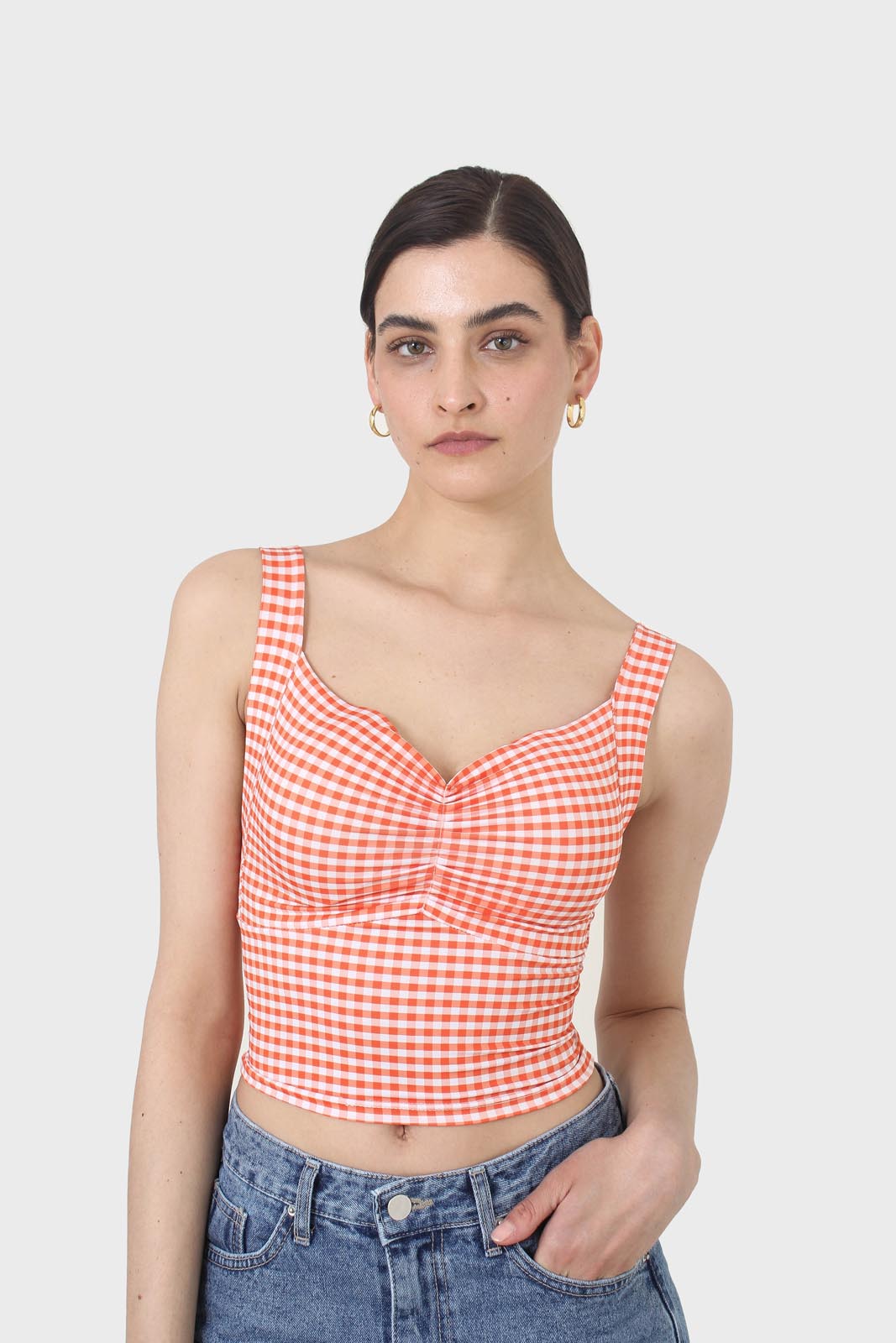 Orange and white gingham cropped tank