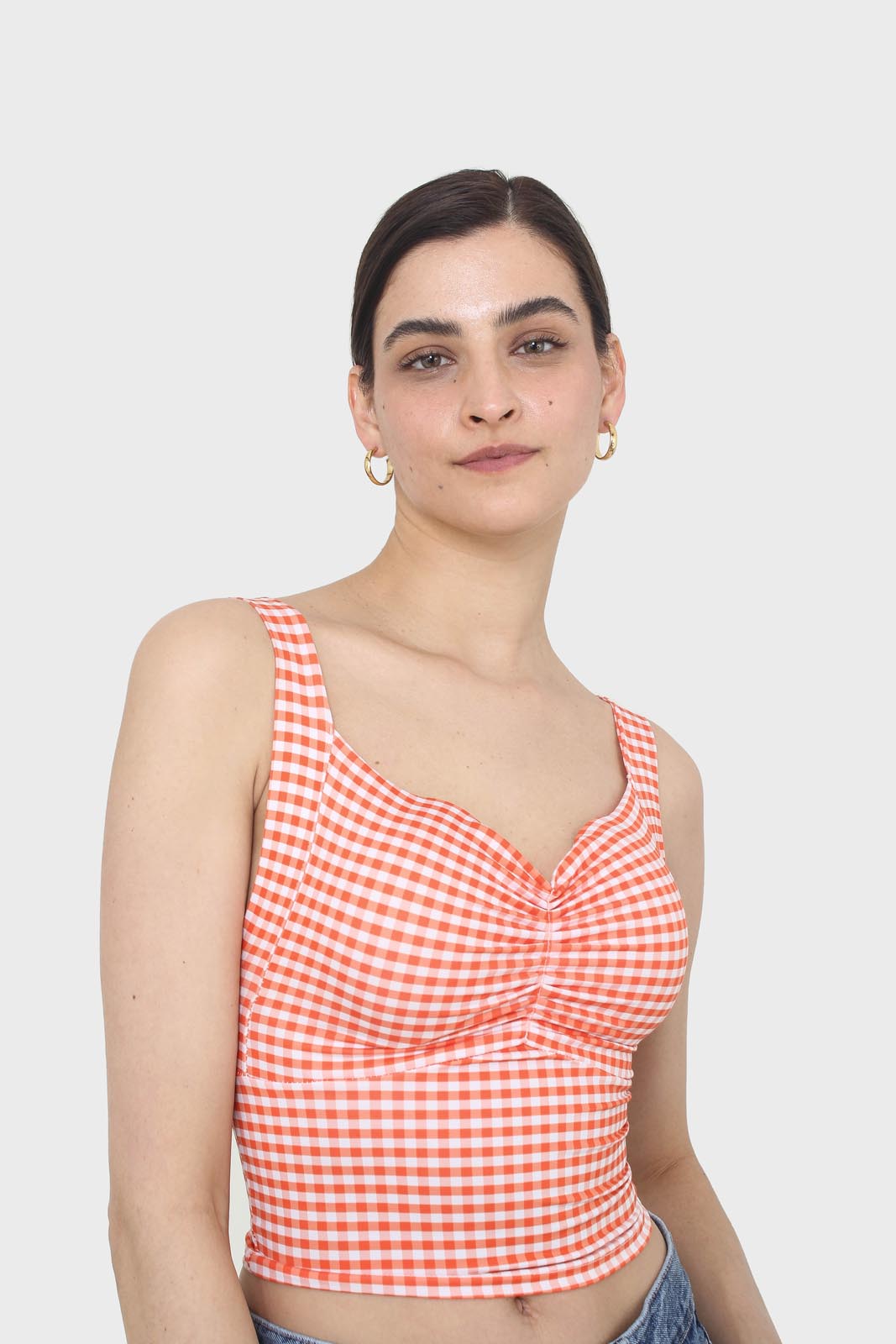 Orange and white gingham cropped tank