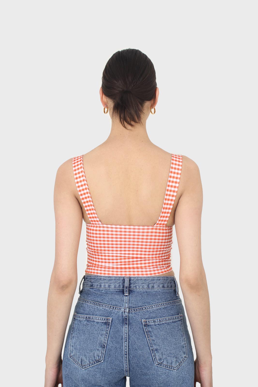Orange and white gingham cropped tank