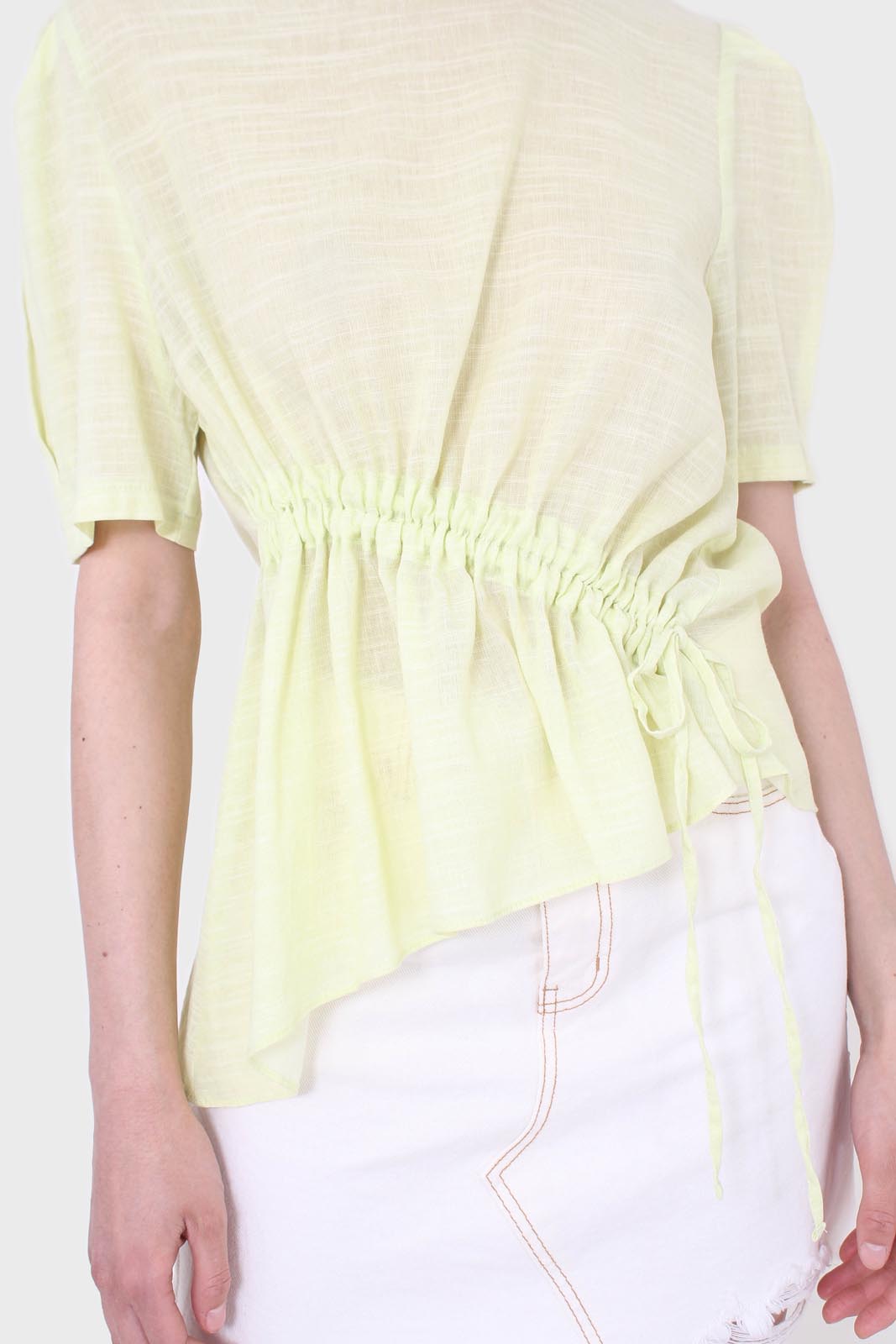 Pale yellow pull string linen top