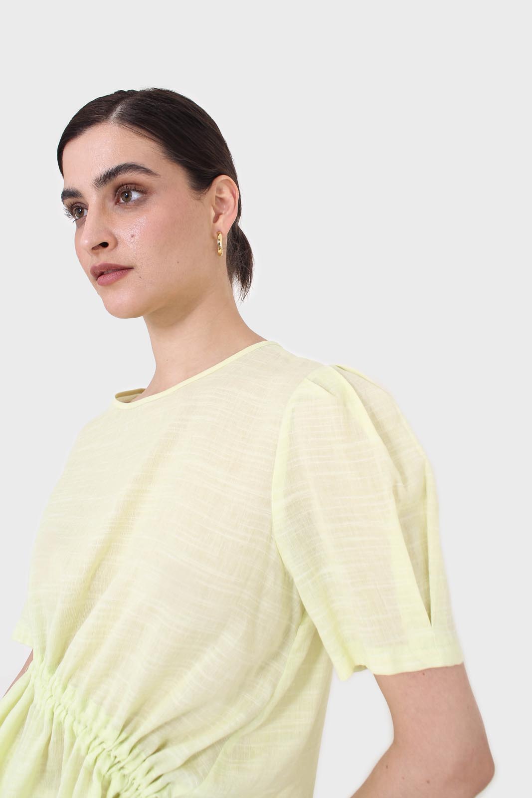 Pale yellow pull string linen top