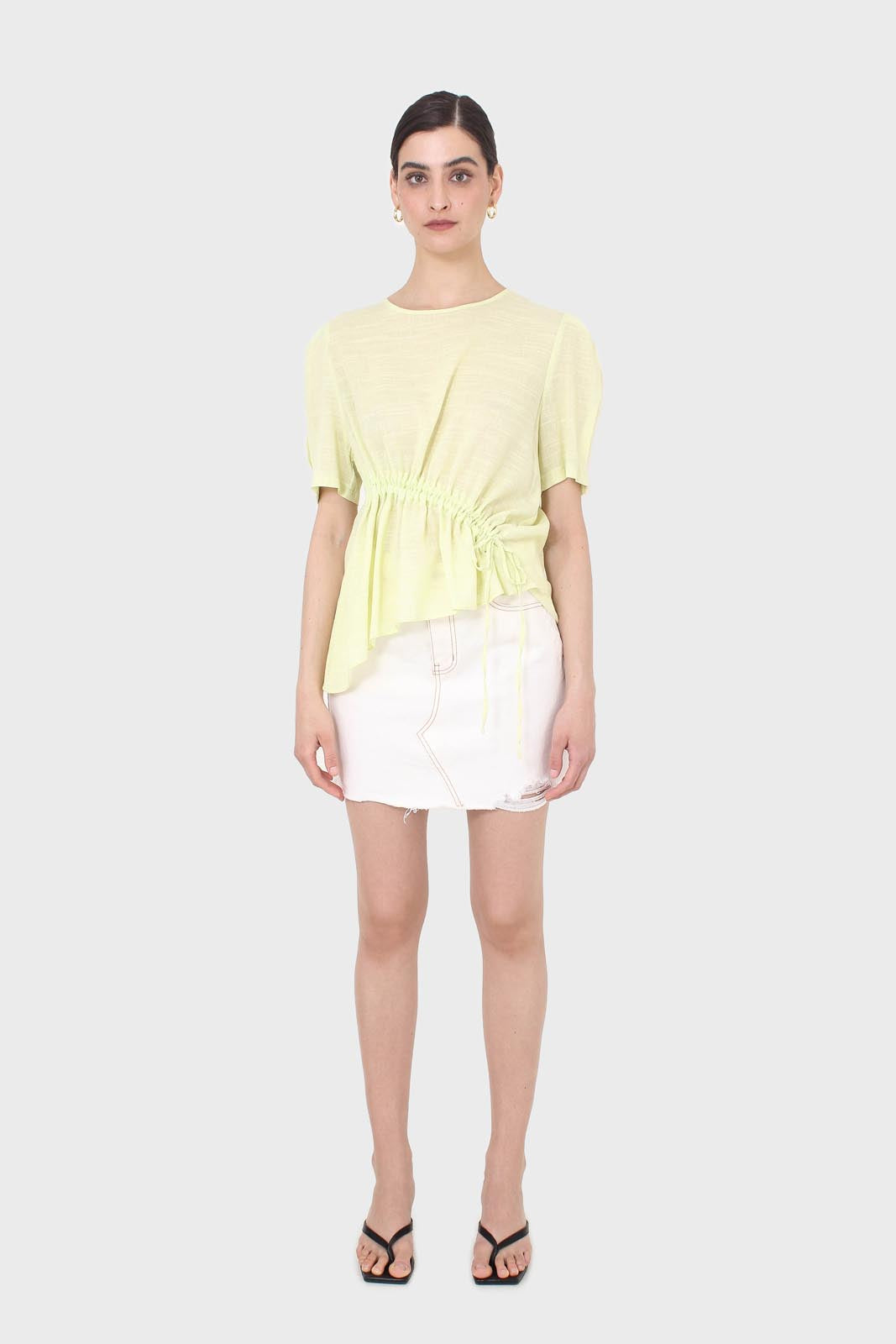 Pale yellow pull string linen top