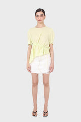 Pale yellow pull string linen top