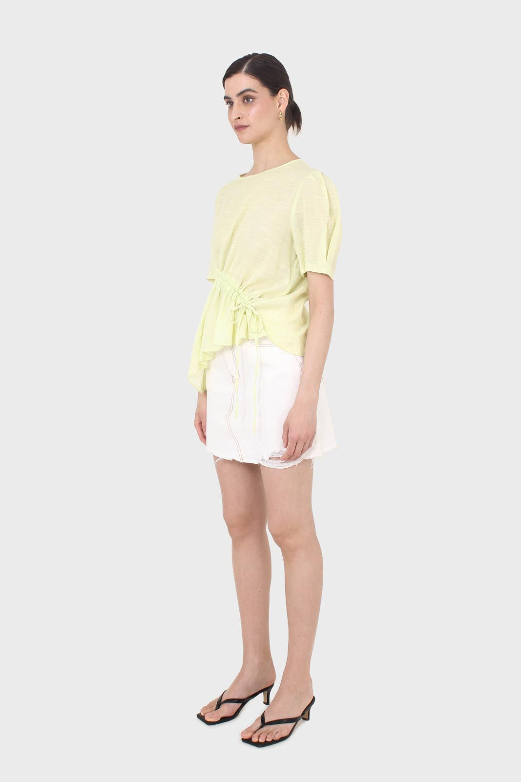 Pale yellow pull string linen top