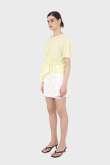 Pale yellow pull string linen top