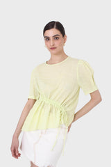 Pale yellow pull string linen top