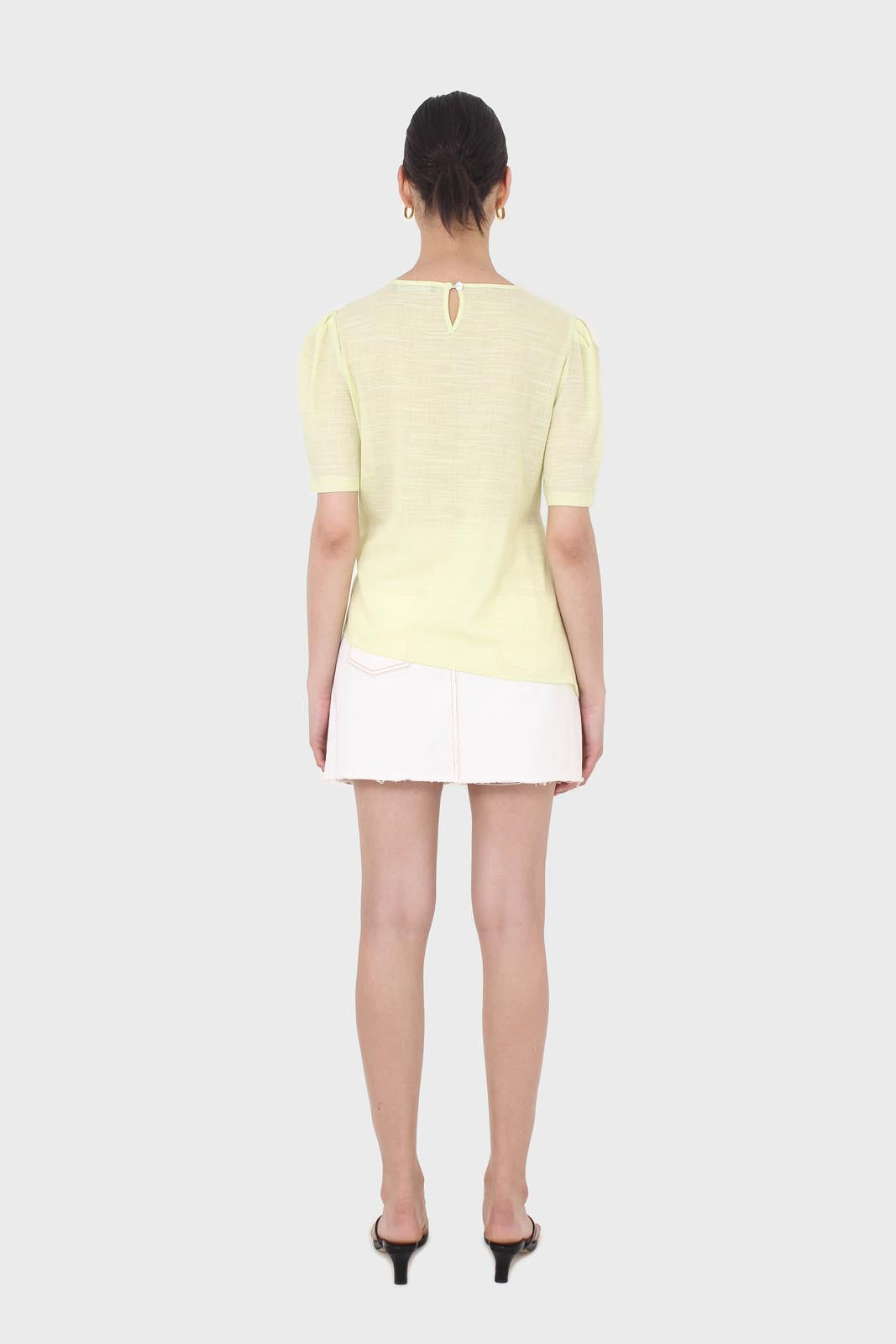 Pale yellow pull string linen top