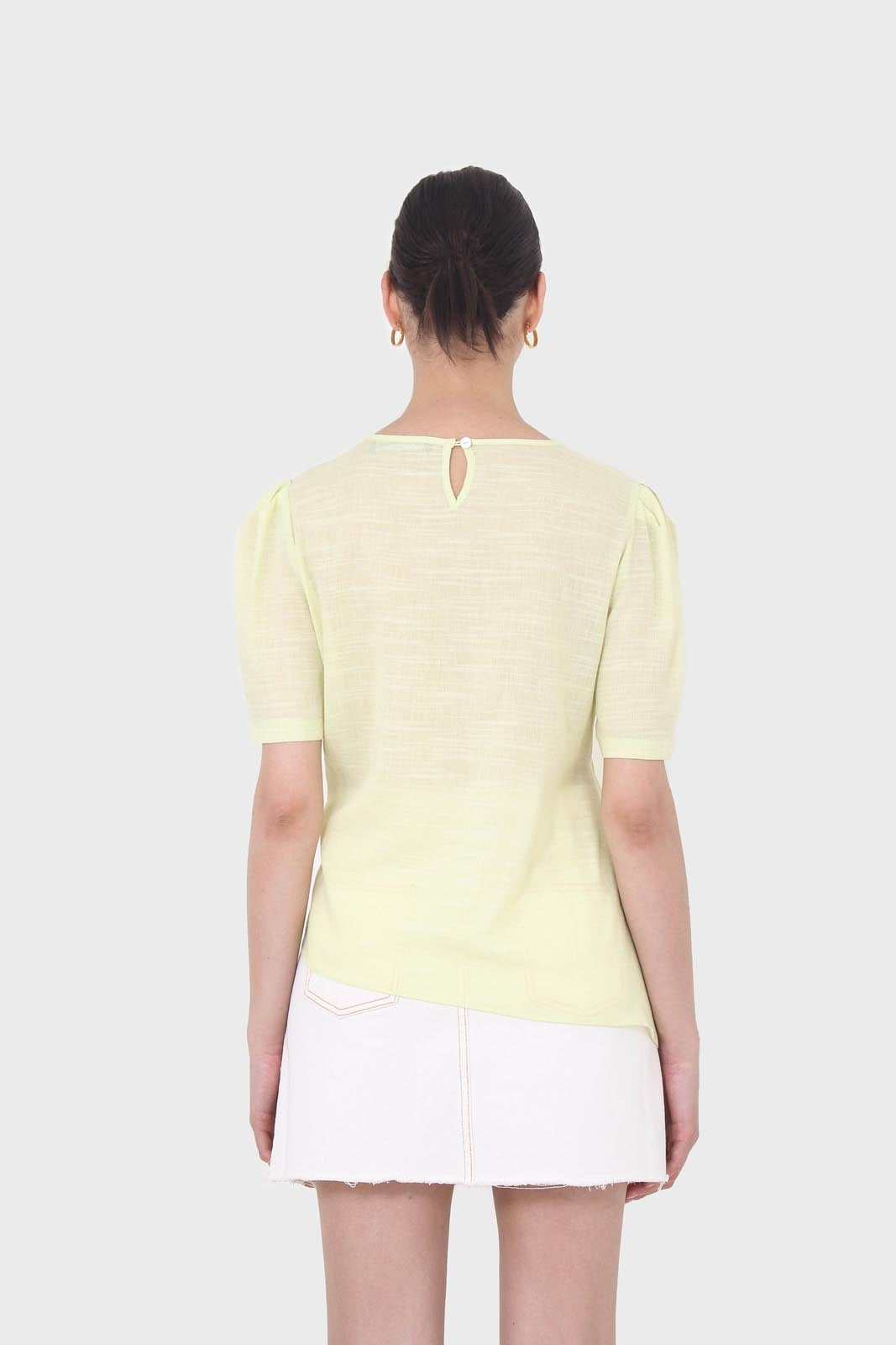 Pale yellow pull string linen top