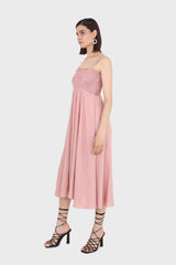 Pale pink ruched bodice thick strap maxi dress