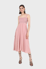 Pale pink ruched bodice thick strap maxi dress
