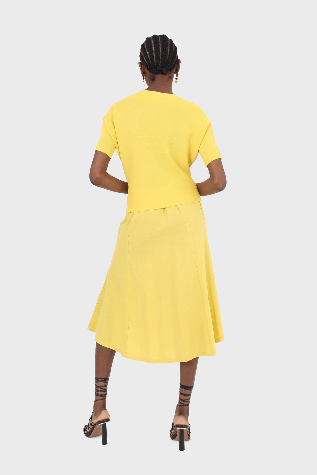 Bright yellow soft midi skirt