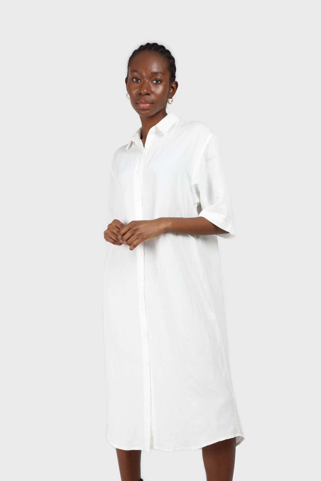 Ivory simple linen shirt dress