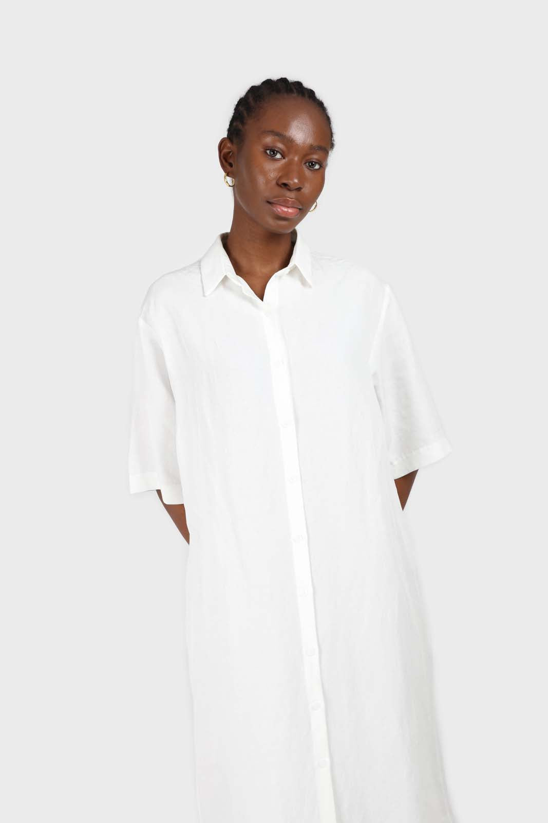 Ivory simple linen shirt dress