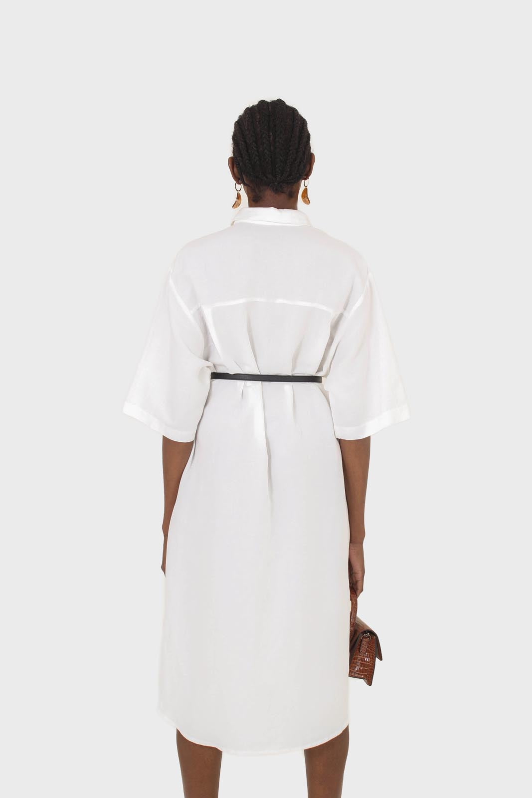 Ivory simple linen shirt dress