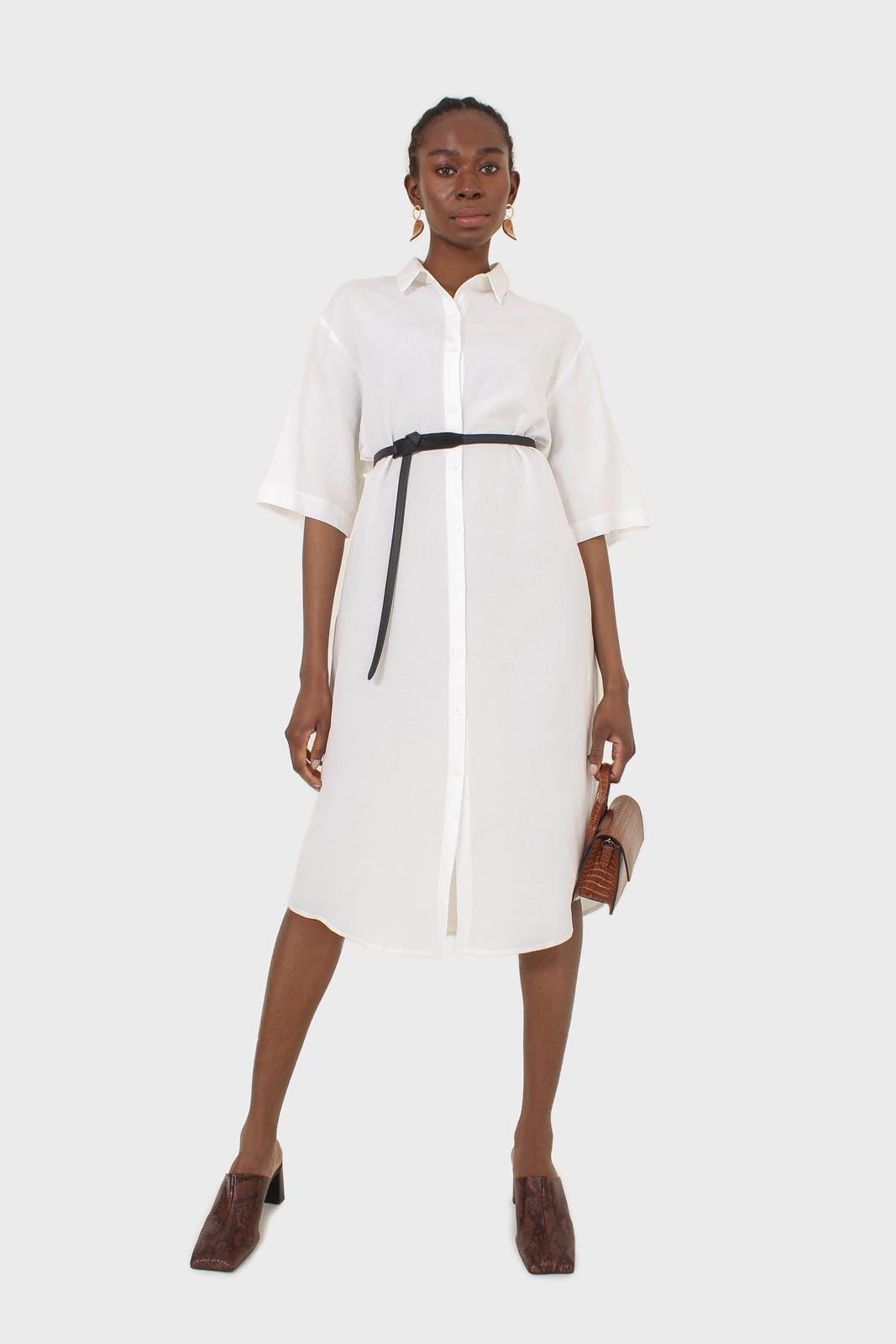 Ivory simple linen shirt dress