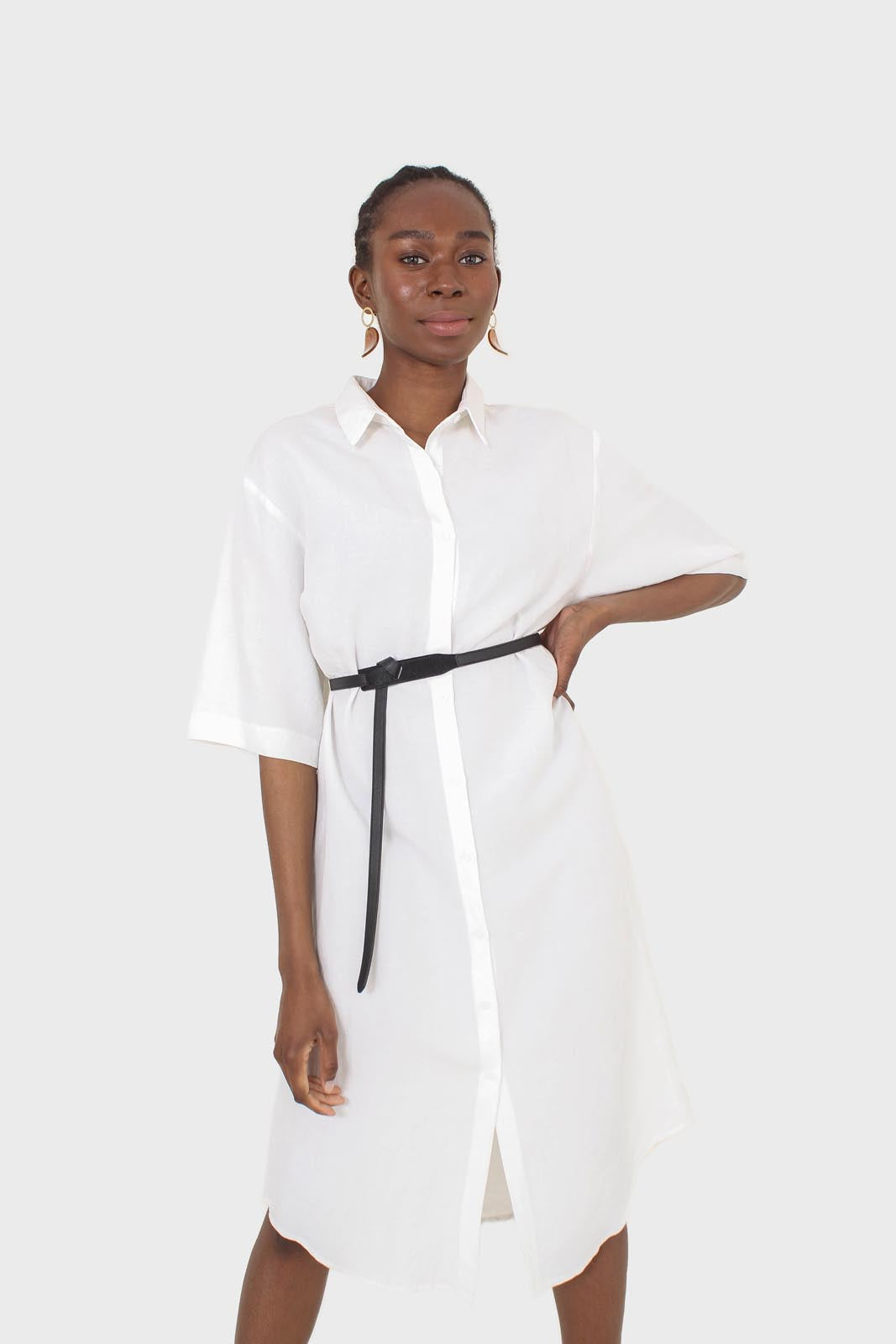 Ivory simple linen shirt dress