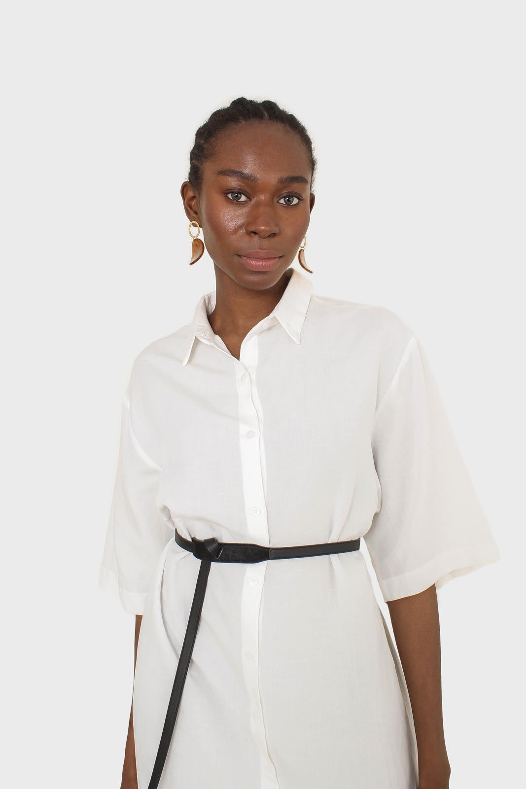 Ivory simple linen shirt dress