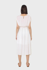 Ivory shirring sleeveless maxi dress