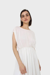 Ivory shirring sleeveless maxi dress
