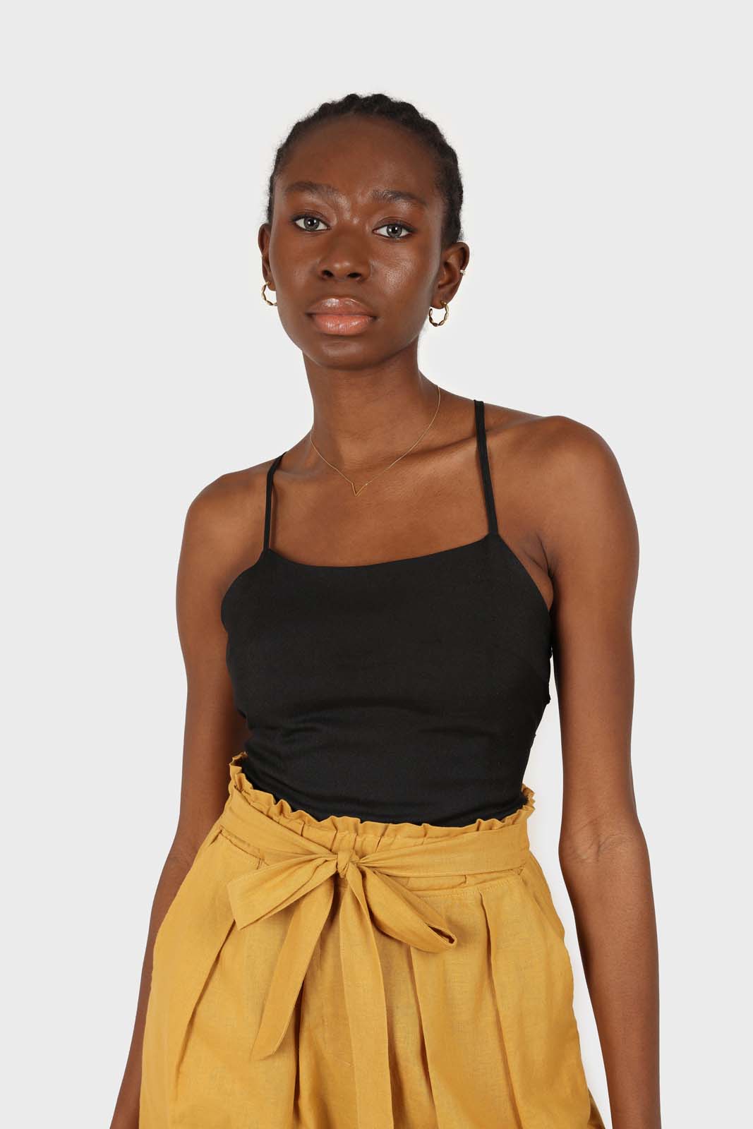Black open back strappy tank