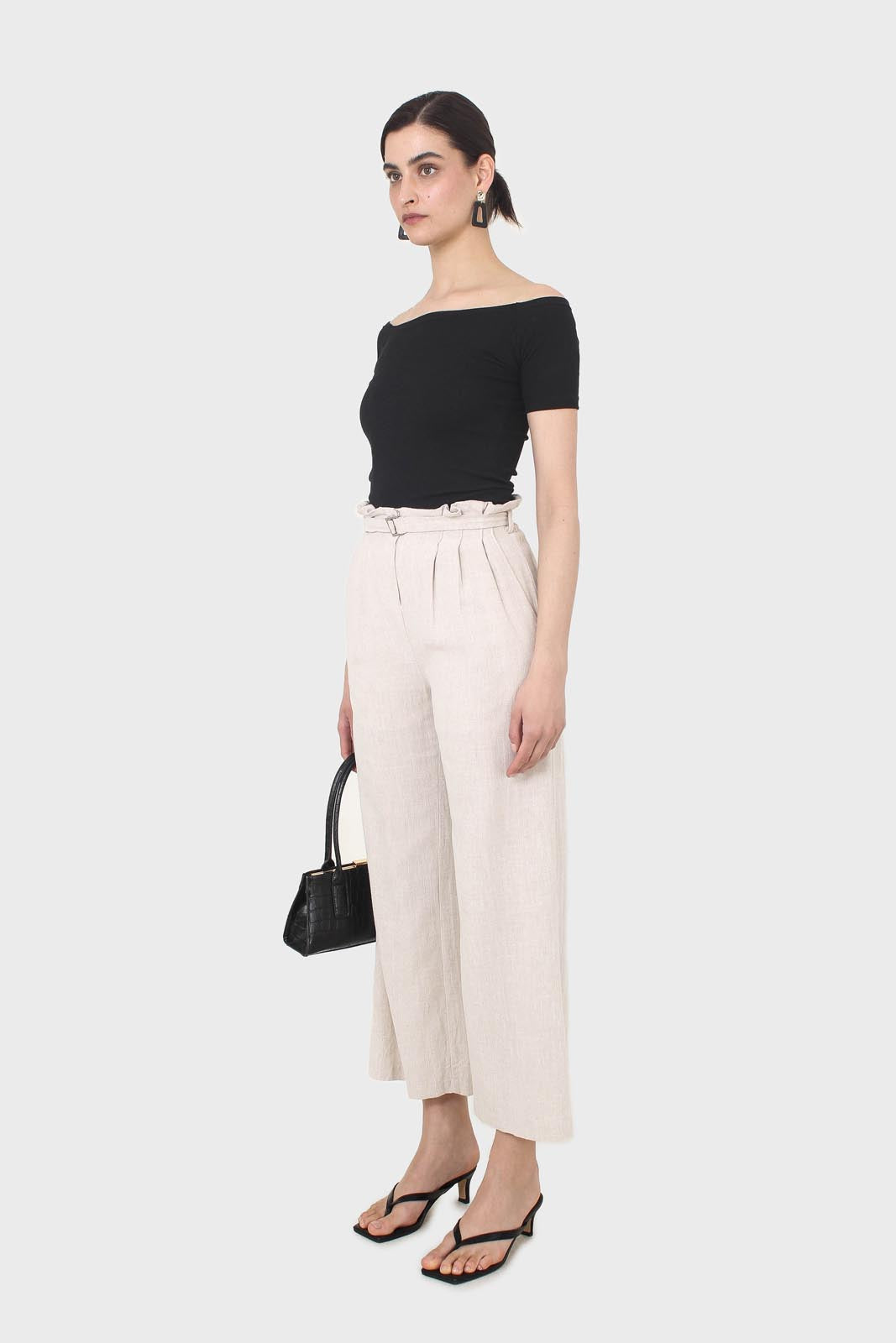 Black side shirring off shoulder tee