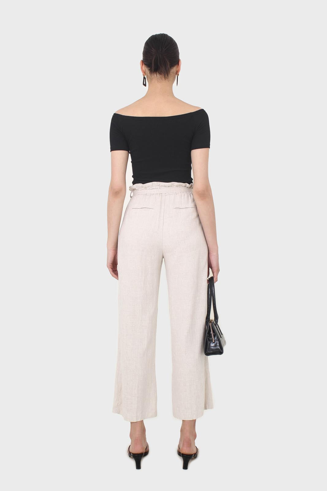 Black side shirring off shoulder tee