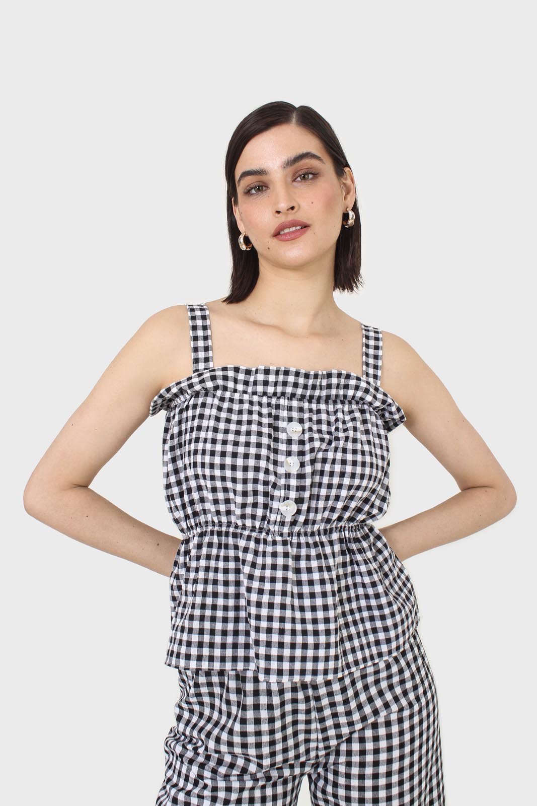 Black and white gingham thick strap tank