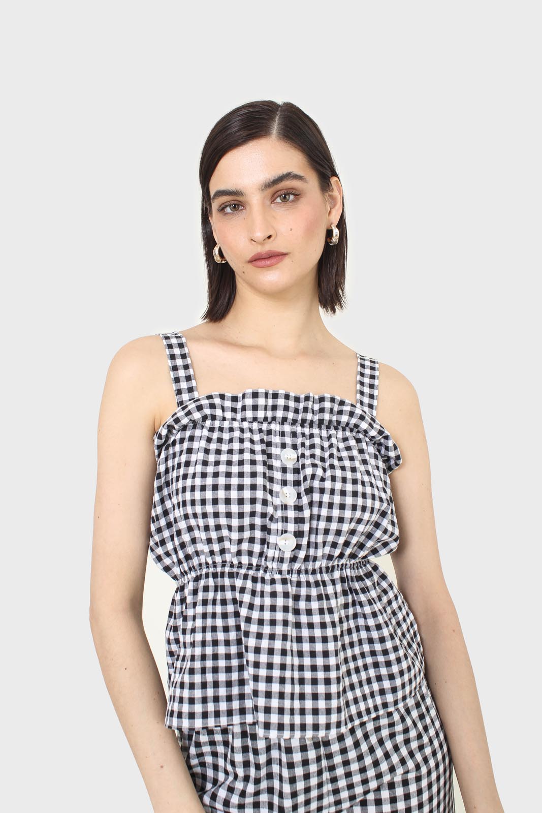 Black and white gingham thick strap tank