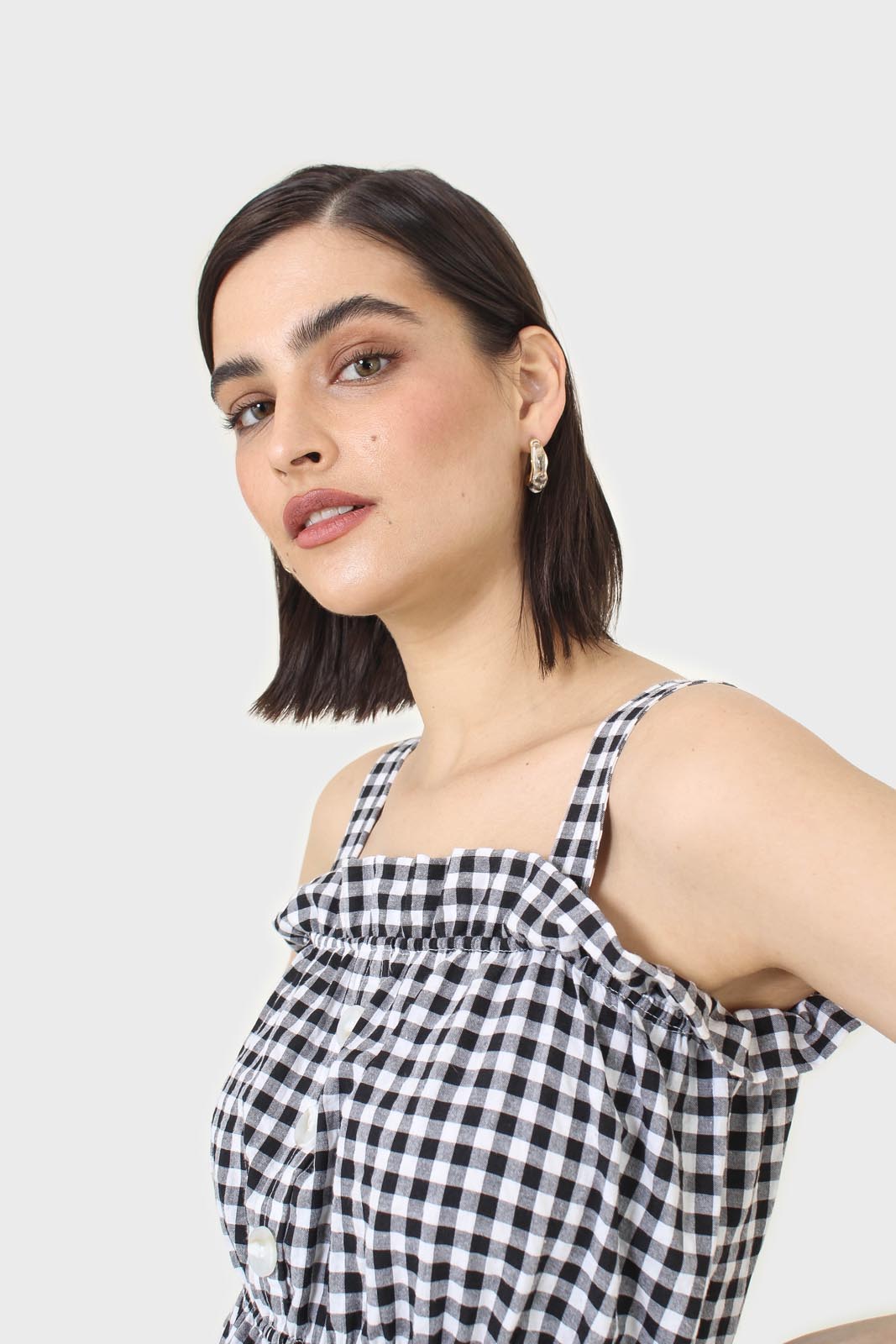 Black and white gingham thick strap tank