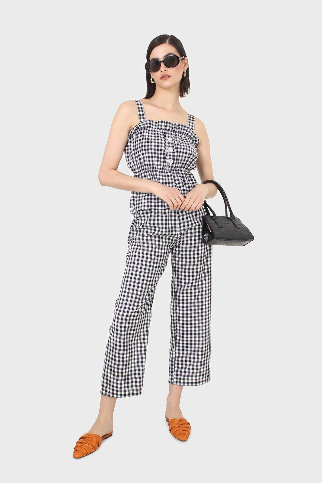 Black and white gingham thick strap tank