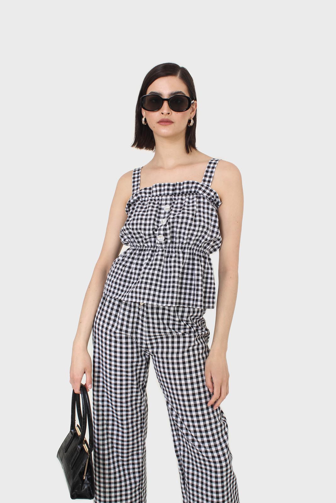Black and white gingham thick strap tank