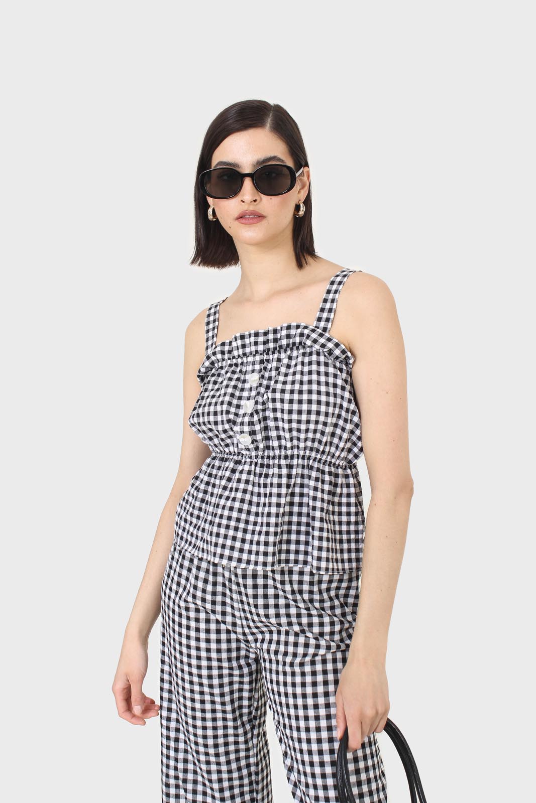 Black and white gingham thick strap tank