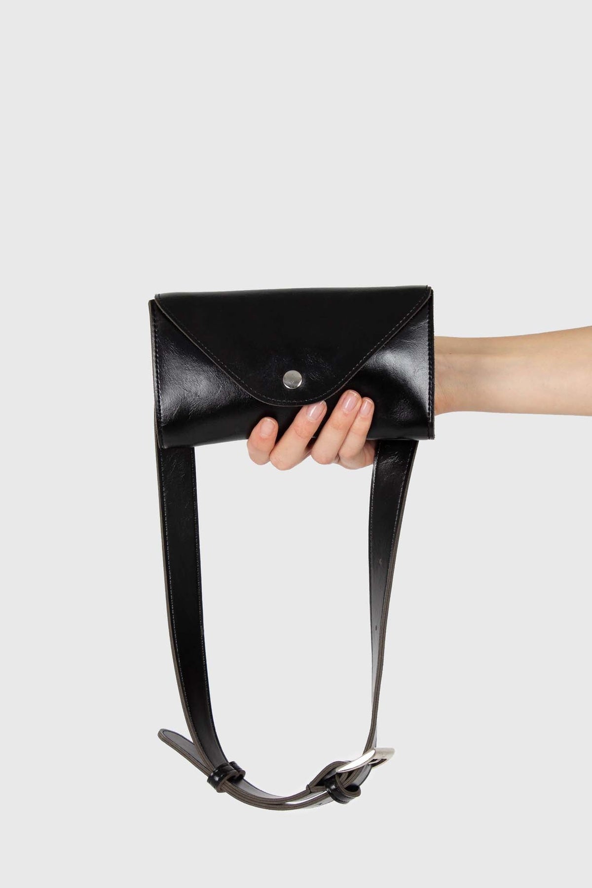 Black vegan leather pouch belt bag