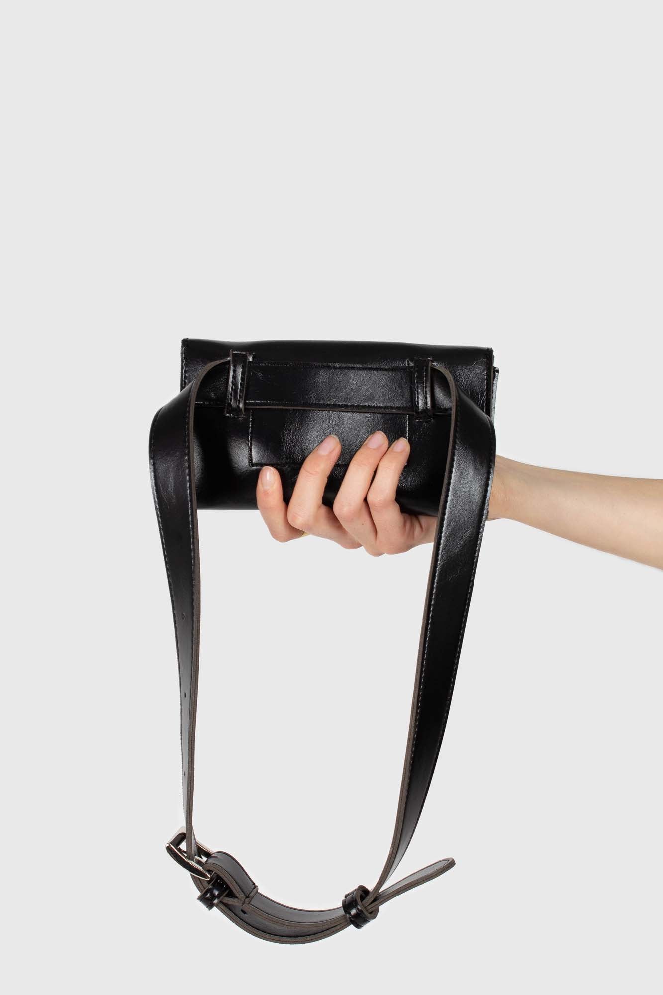 Black vegan leather pouch belt bag