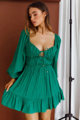 Vista Del Mar Tied Bust Mini Dress Dark Green