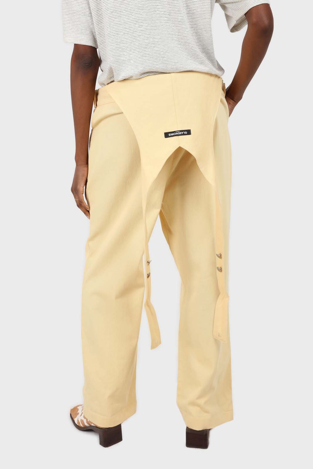 Pale yellow front patch pocket jumpsuit