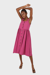 Purple button front thick strap dress