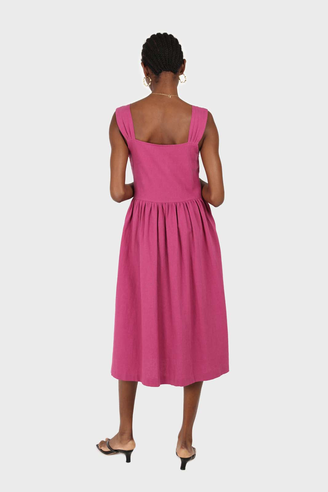 Purple button front thick strap dress
