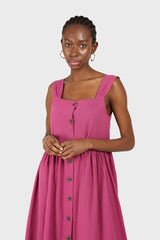 Purple button front thick strap dress