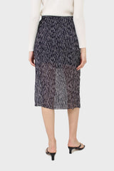 Navy and white print pleated skirt
