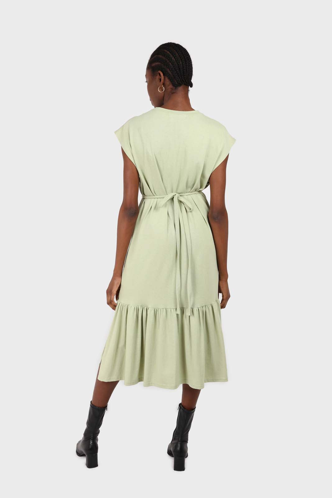 Mint large ruffle hem belted dress