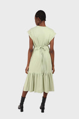 Mint large ruffle hem belted dress