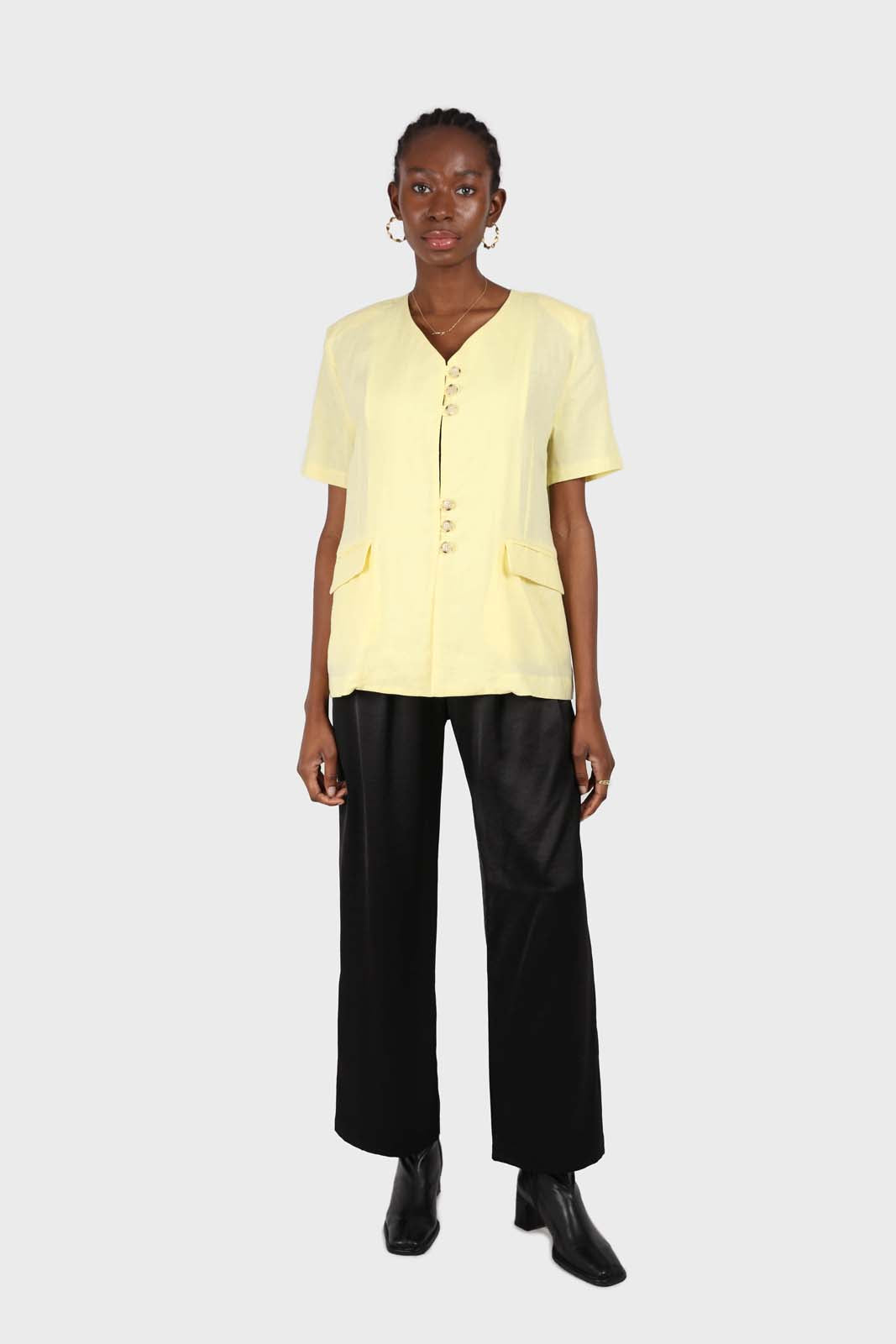 Yellow triple button oversized linen jacket