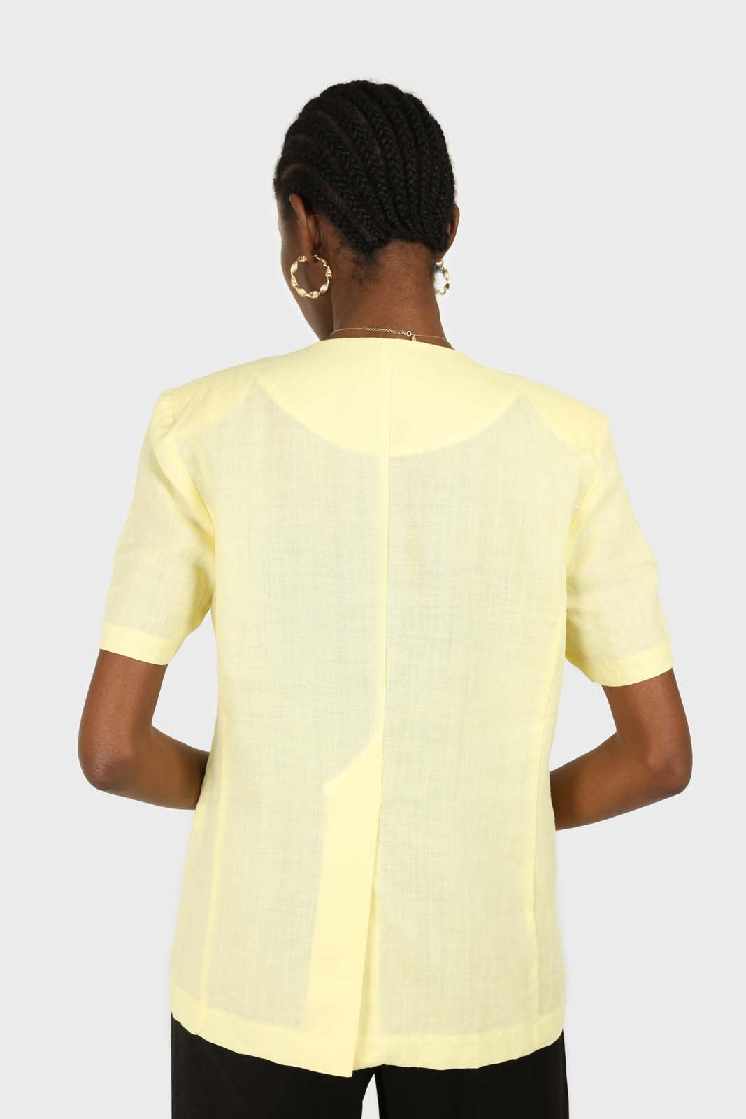 Yellow triple button oversized linen jacket