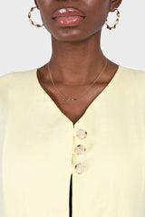 Yellow triple button oversized linen jacket
