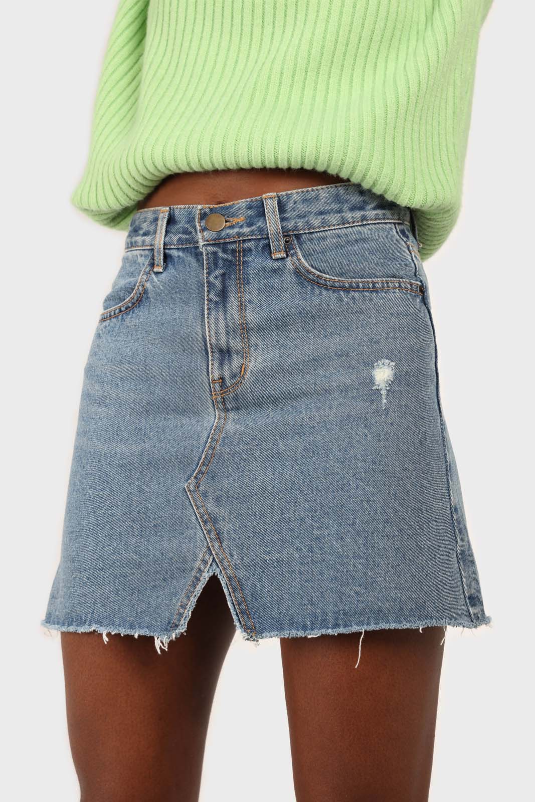 Mid blue denim mini skirt