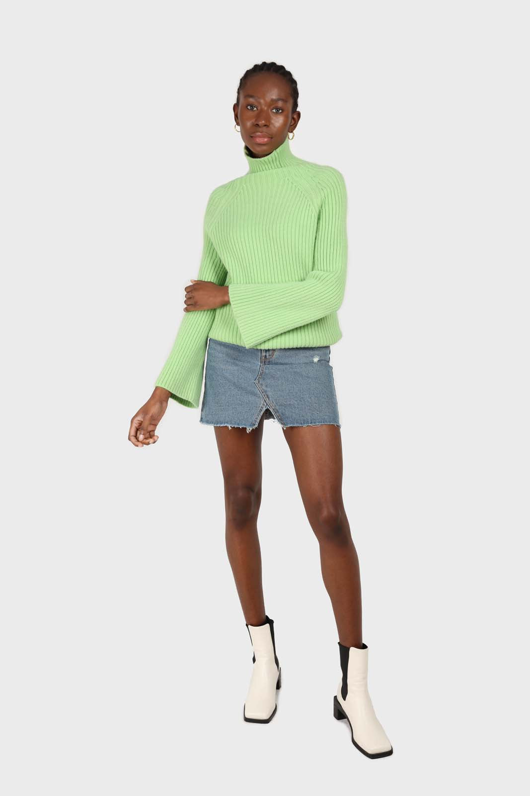 Mid blue denim mini skirt