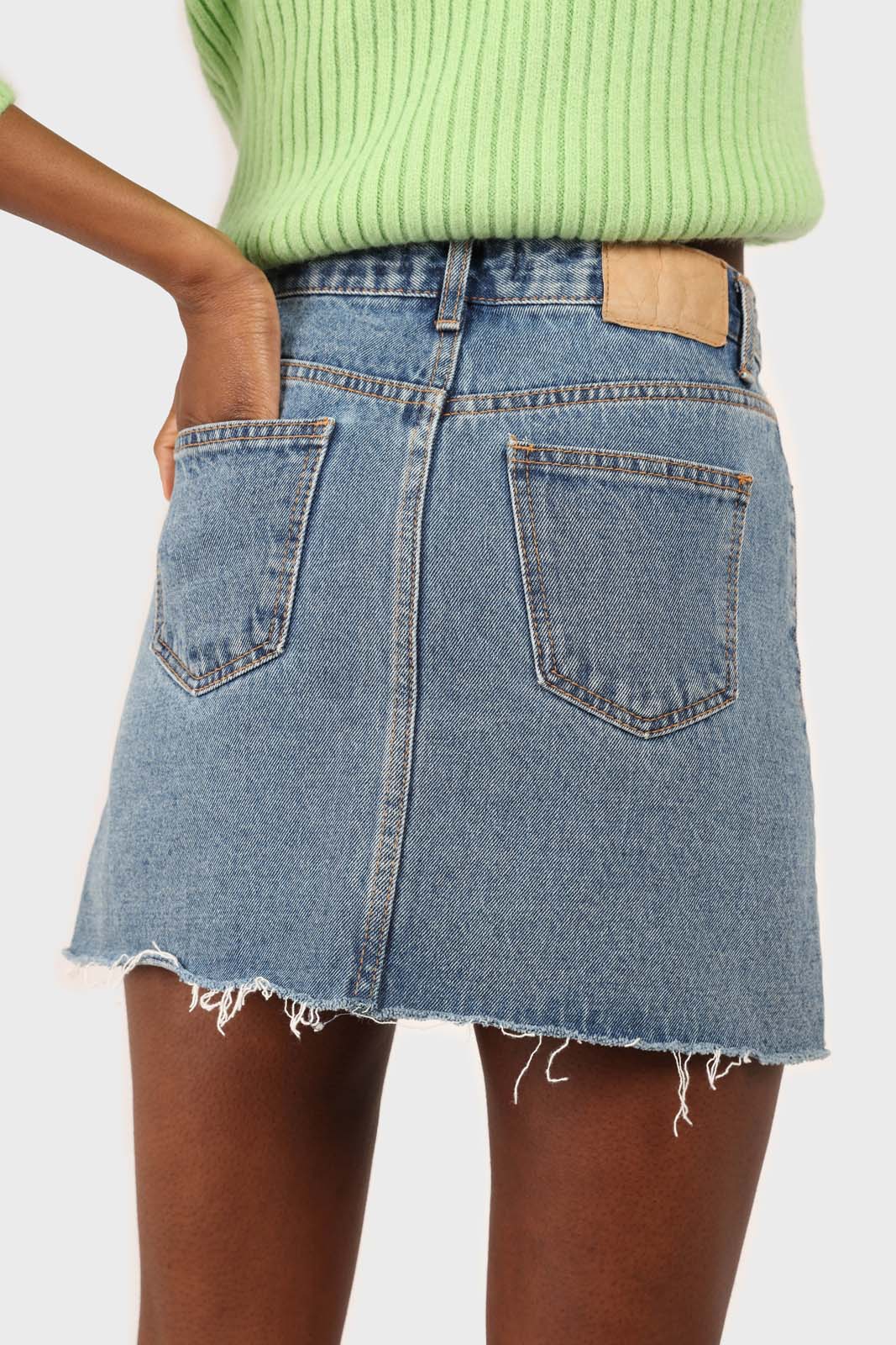Mid blue denim mini skirt